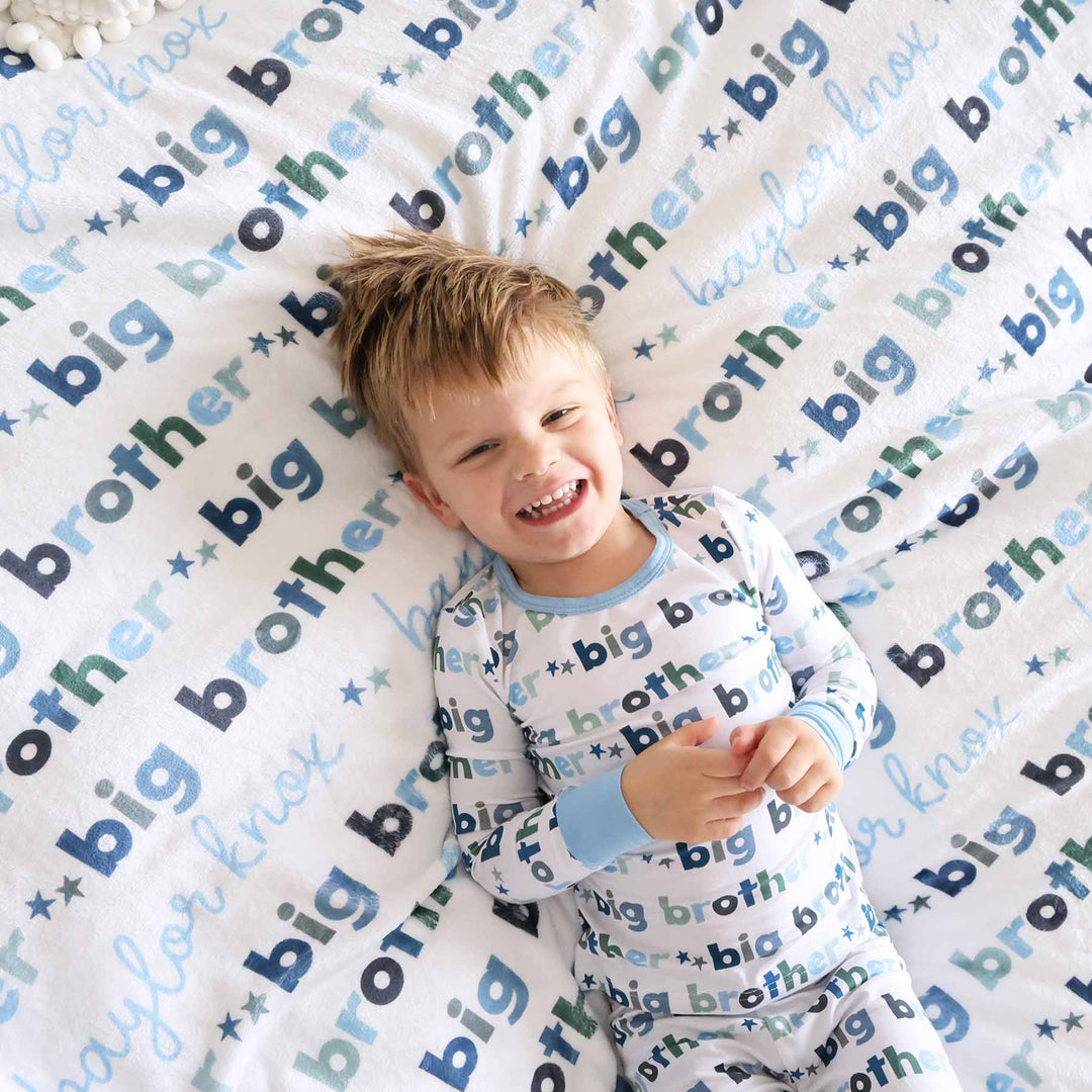 boy with big brother personalized kids blanket