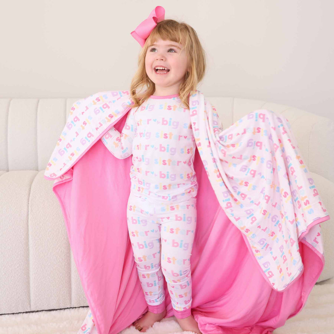 girl with big sister double-sided bamboo blanket