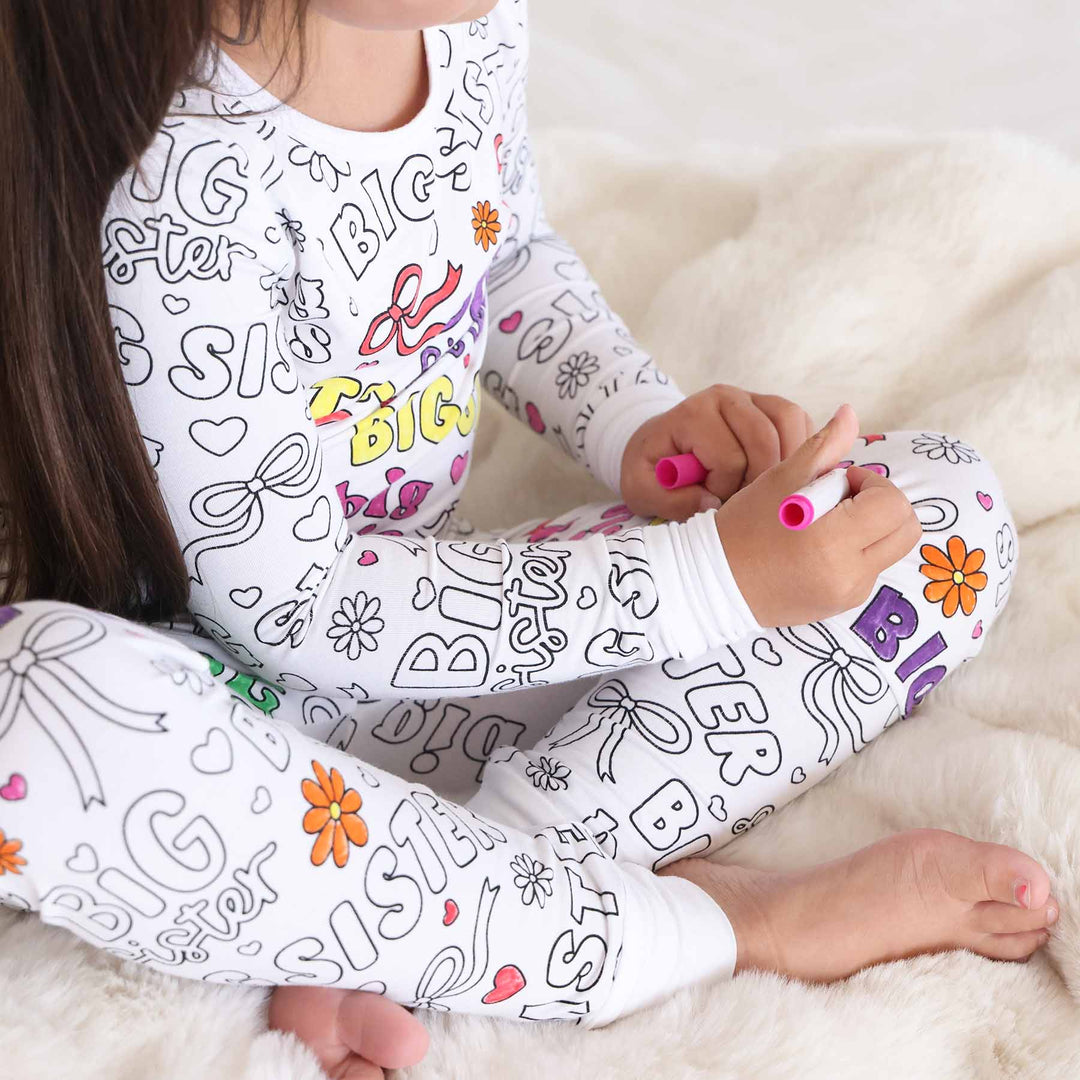 colorable two piece pajama set for girls big sister 