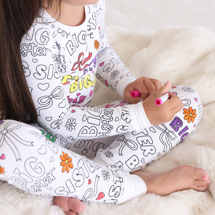 colorable two piece pajama set for girls big sister 