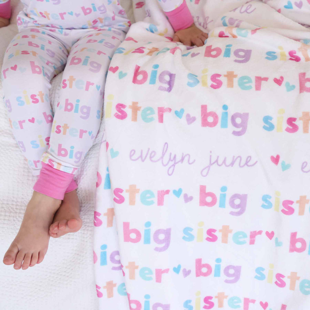 girl with big sister personalized kids blanket