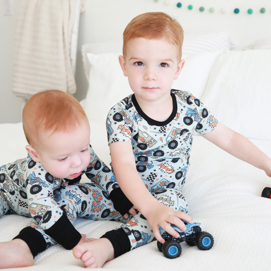 monster truck two piece pajama set for kids 