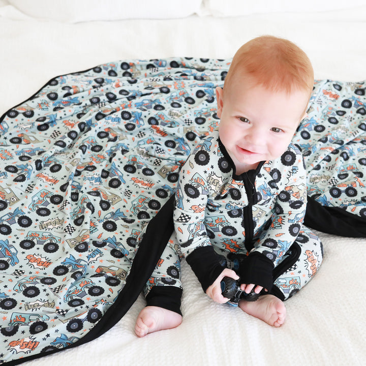 big wheelin double sided bamboo blanket for toddlers 