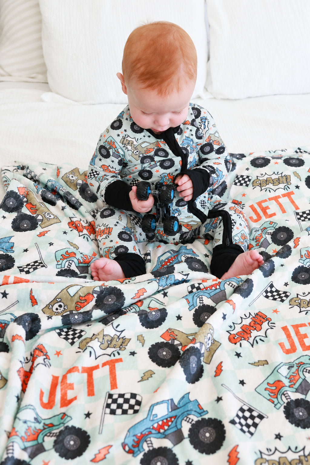 Big Wheelin' Personalized Kids Blanket