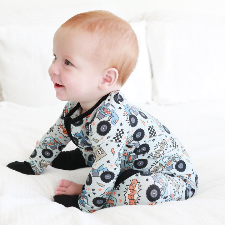 big wheelin monster truck bamboo pajamas for toddlers 