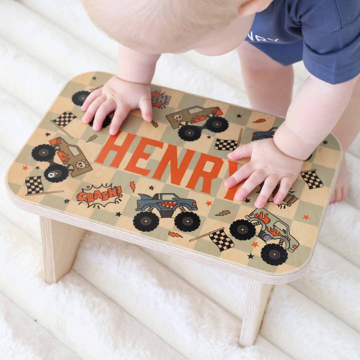 monster truck personalized stool for kids 