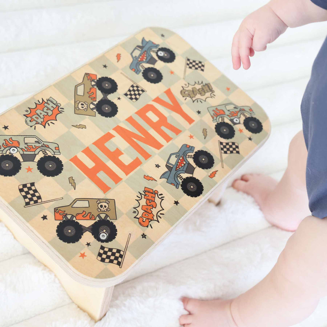 big wheelin monster truck personalized stool for kids 