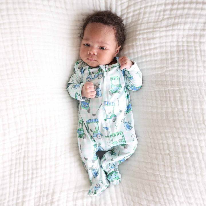 birdie babes green zipper footie for babies 