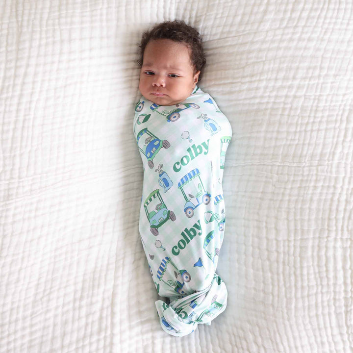 birdie babes blue personalized swaddle blanket 