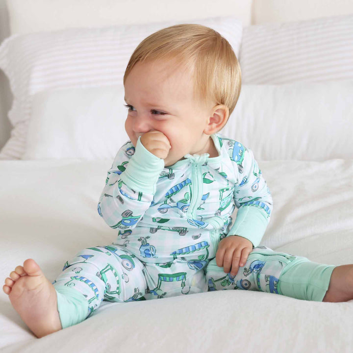 birdie babes blue zip romper pajama for babies and toddlers 