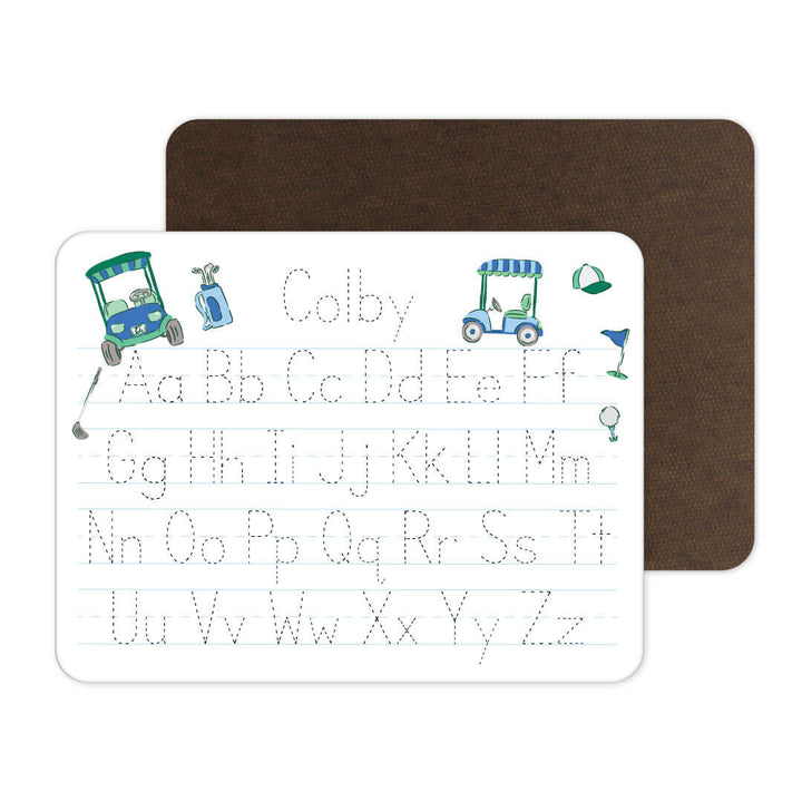 blue and green golf personalized whiteboard with alphabet 