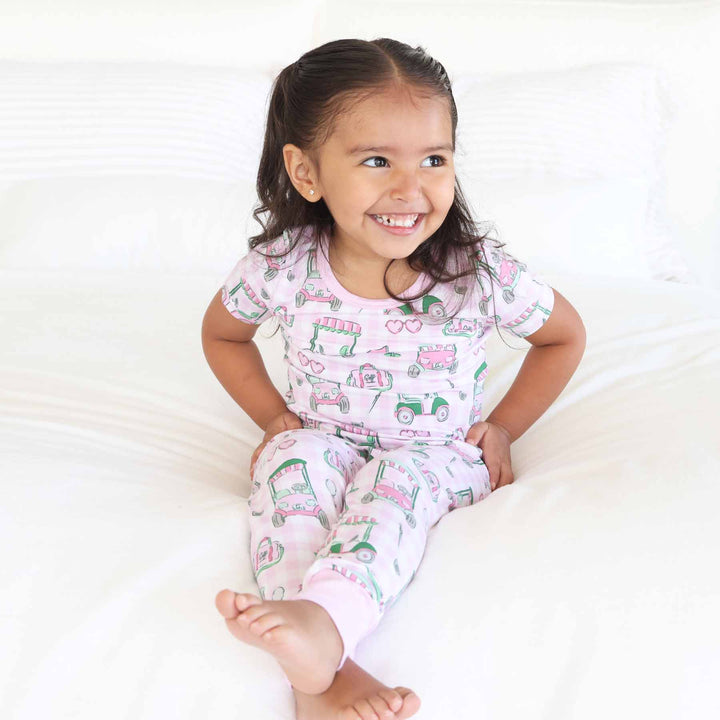 pink golf two piece pajama set for girls bamboo viscose 