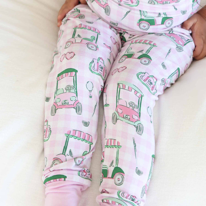 pink golf themed two piece pajama set for girls 
