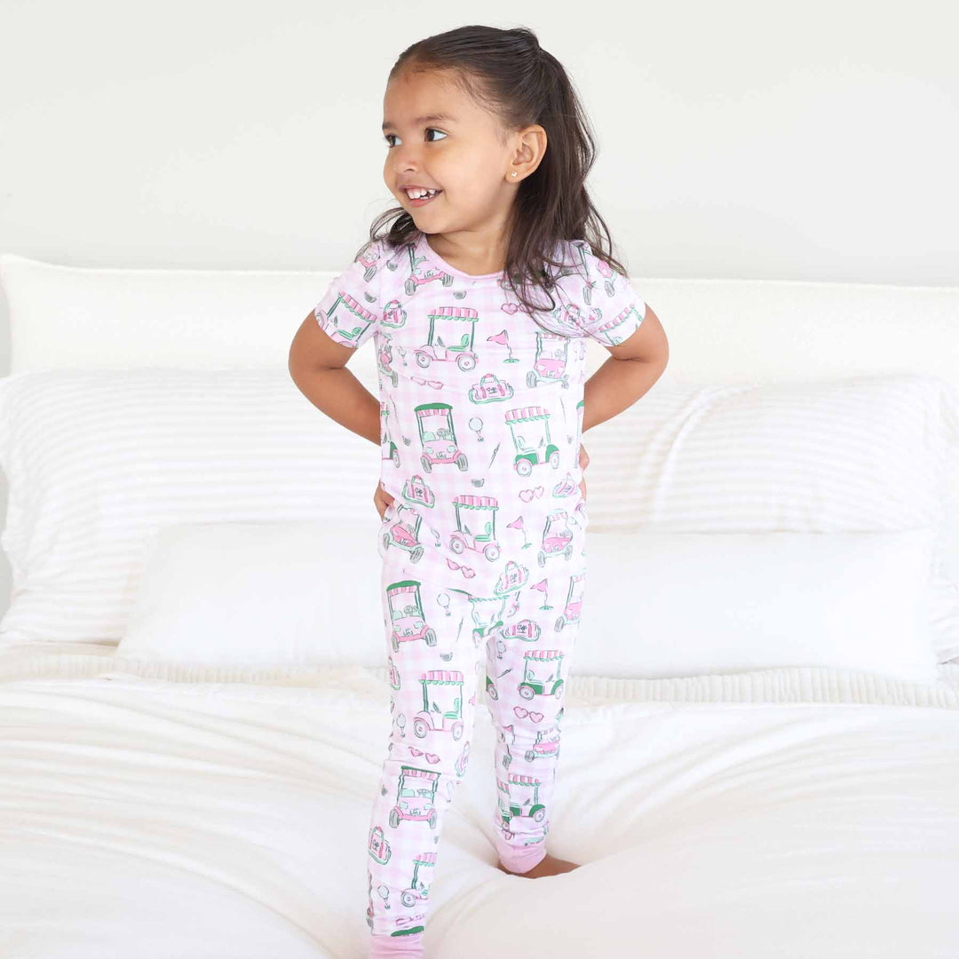 birdie babes pink two piece pajama set for girls golf 
