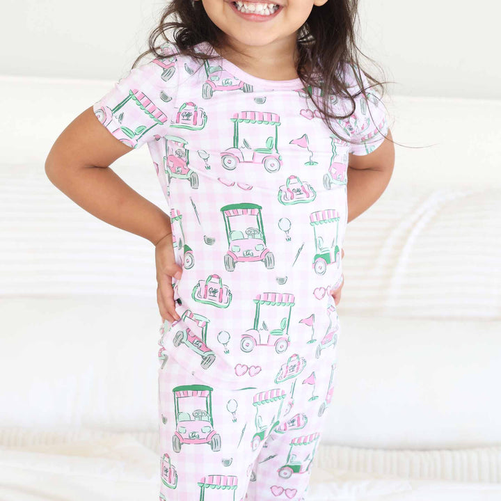 birdie babes pink golf two piece girls pajama set 