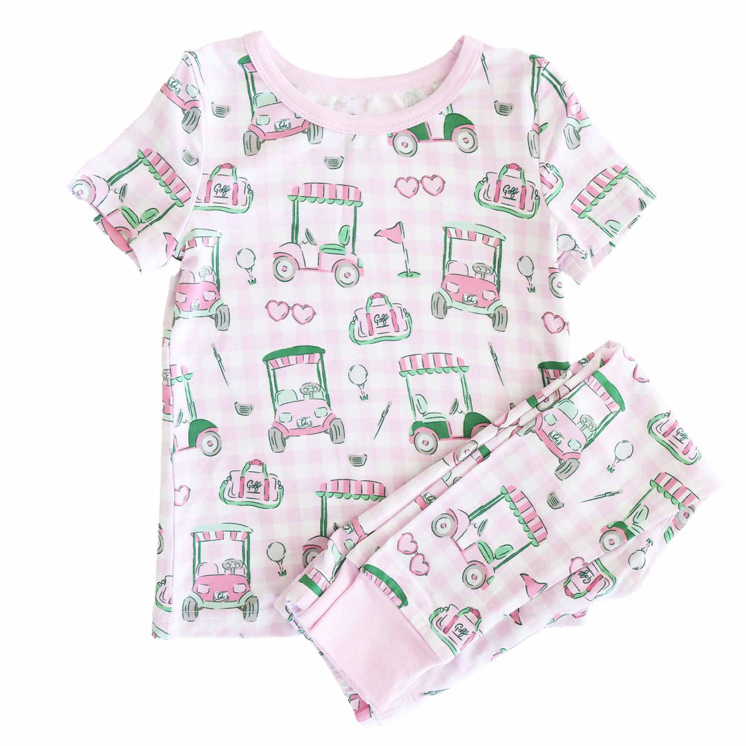 pink golf bamboo pajama set for girls 