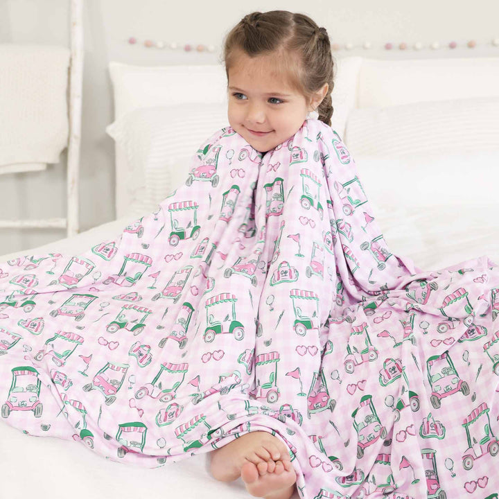 double sided bamboo blanket for girls pink golf 