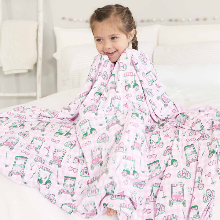 girl golf pink bamboo blanket 
