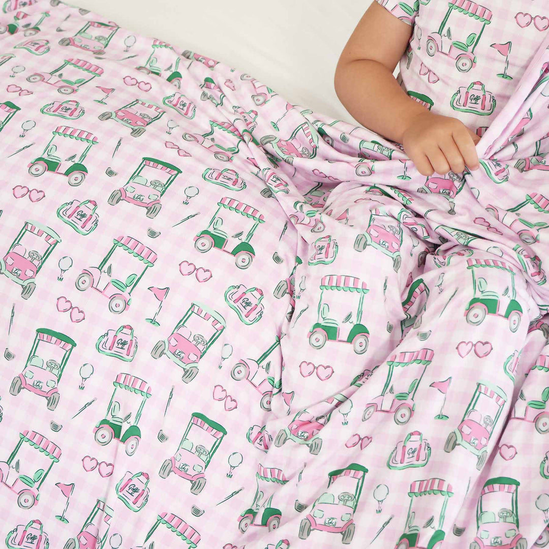 girls pink golf themed bamboo blanket for girls 