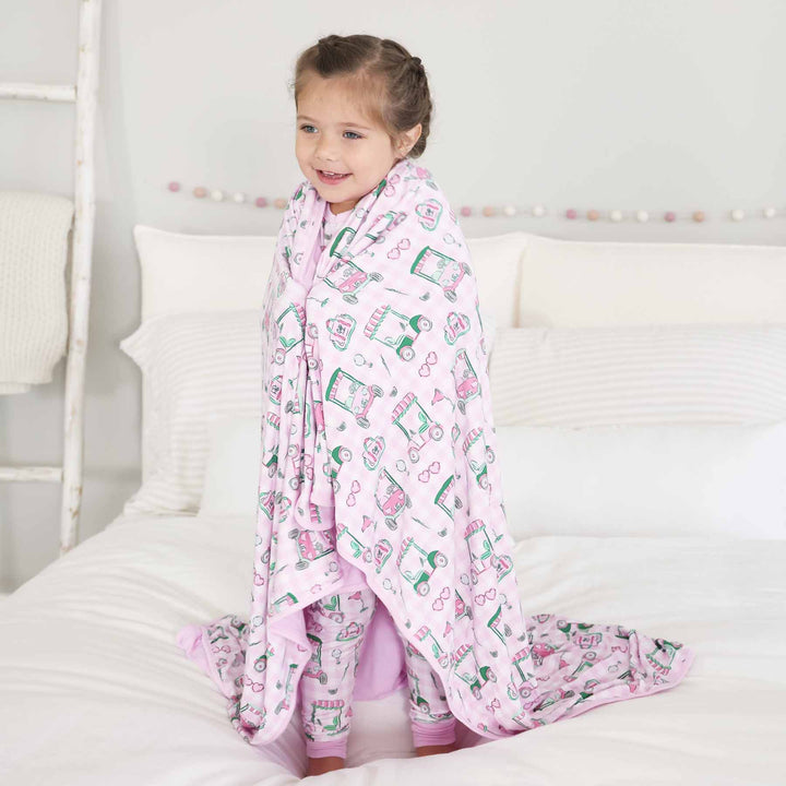 birdie babes pink double sided bamboo blanket for girls golf