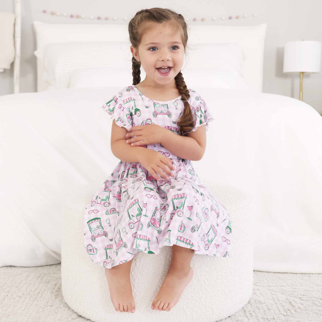 birdie babes pink golf bamboo knee length dress for girls 