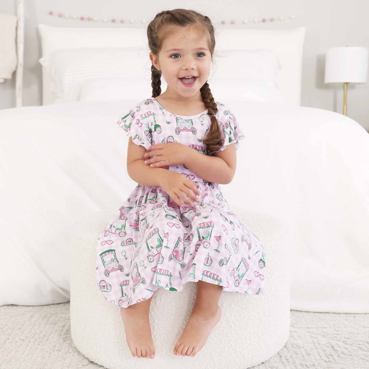 birdie babes pink golf bamboo knee length dress for girls 