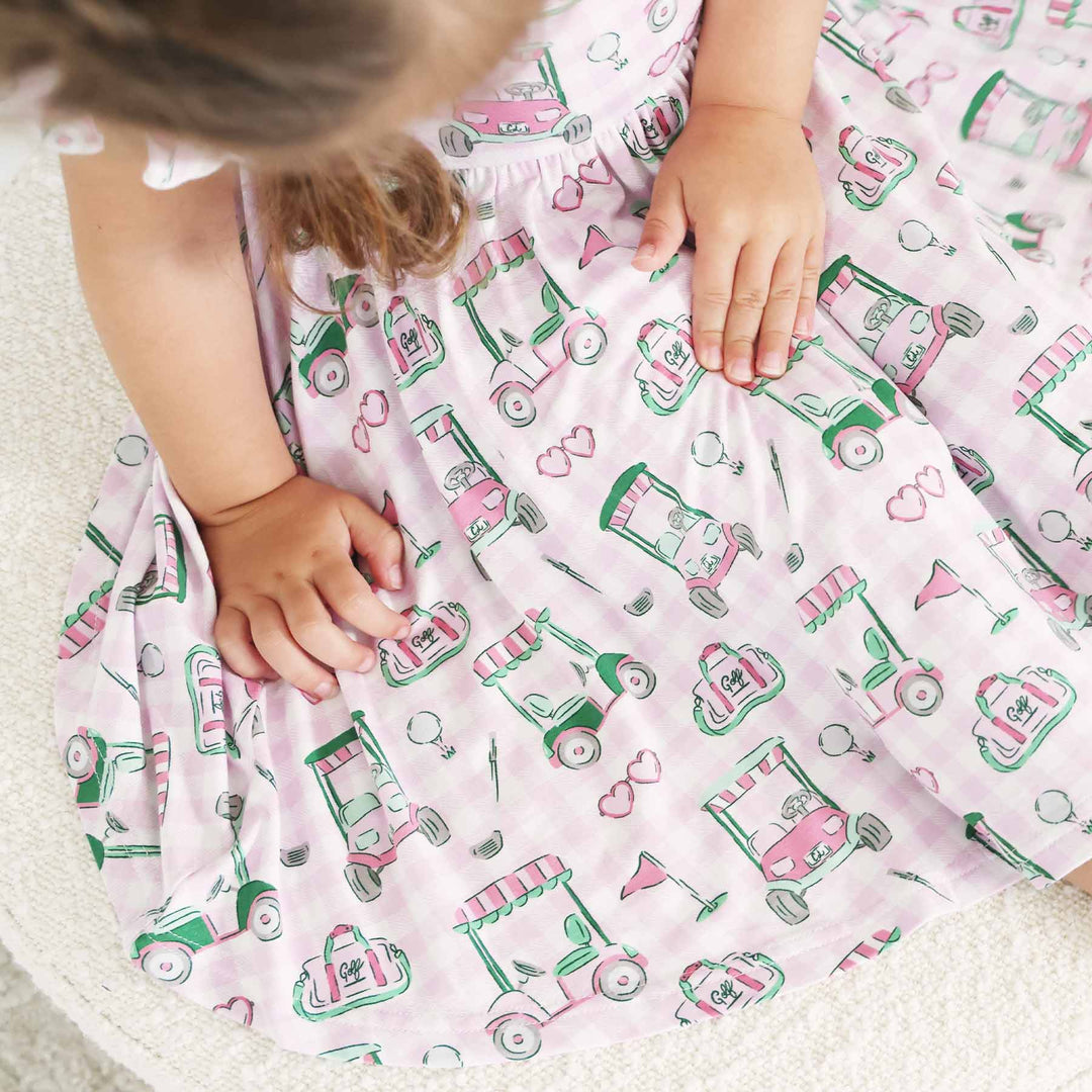 kids golf themed ruffle twirl dress for girls 