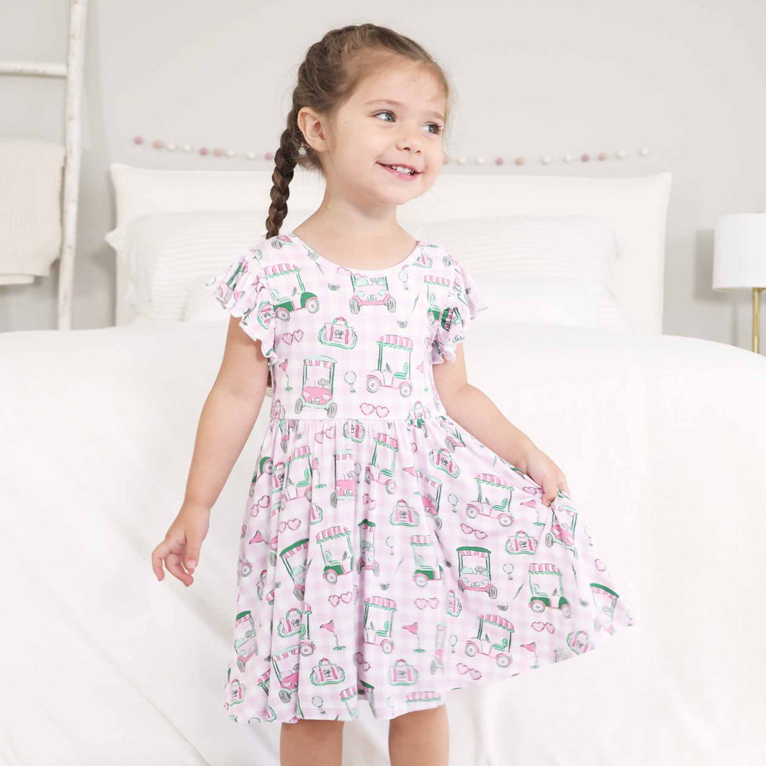 girly golf themed casual dress for kids 