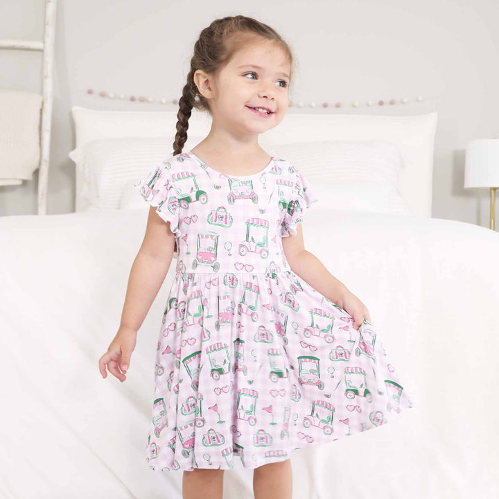 girly golf themed casual dress for kids 