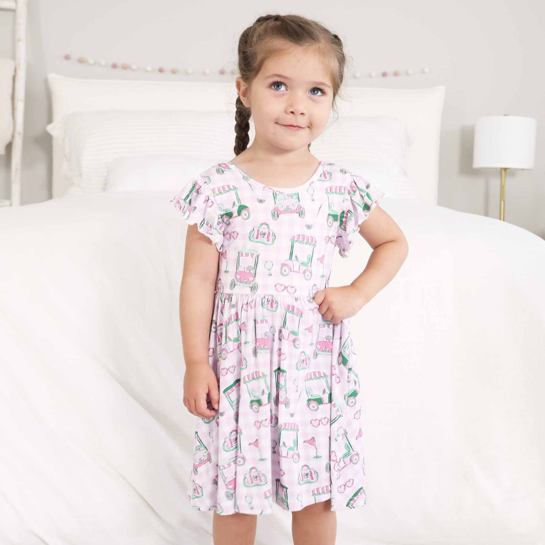 birdie babes pink ruffle sleeve bamboo dress for girls 