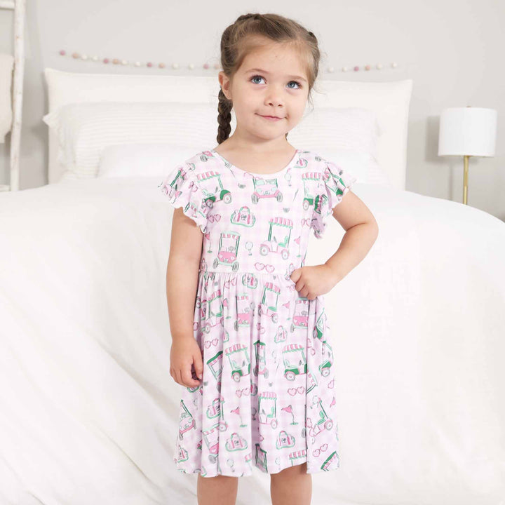 birdie babes pink ruffle sleeve bamboo dress for girls 