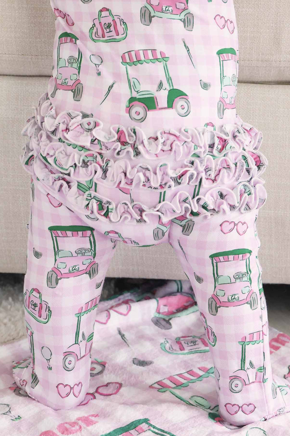 ruffle bottom footie pajama golf themed 