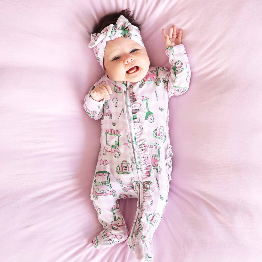 pink birdie babes ruffle footie