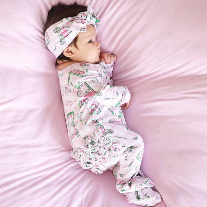 birdie babes pink ruffle zipper footie pajama for girls 