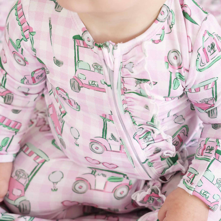 birdie babes pink ruffle zipper footie pajama for baby girls 