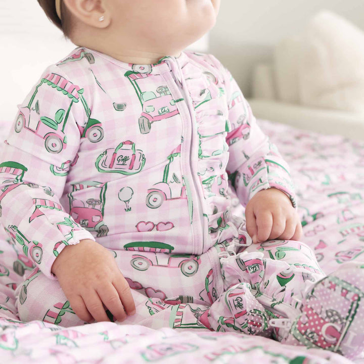 birdie babes pink zipper footie pajama with ruffles 