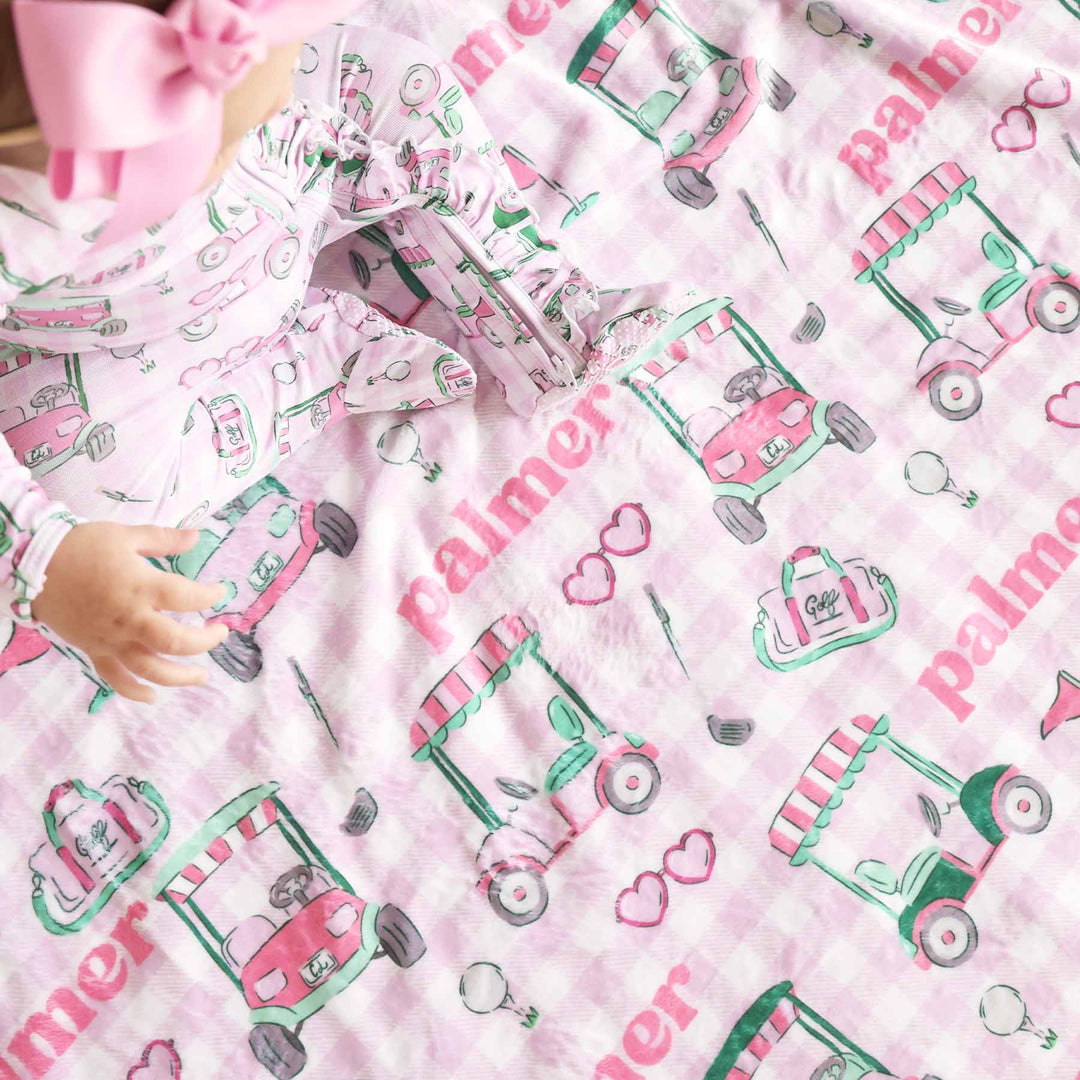 girly golf themed personalized blanket for girls 