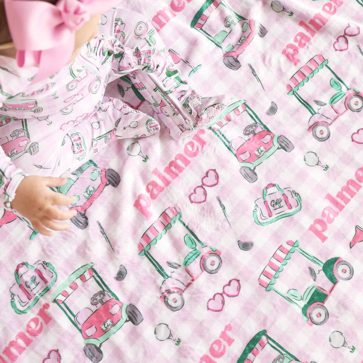 girly golf themed personalized blanket for girls 