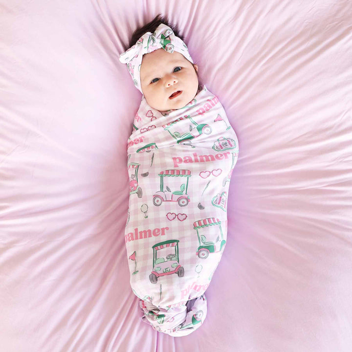 birdie babes pink personalized swaddle blanket 