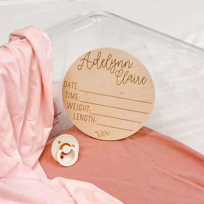 personalized birth stats wood announcement 