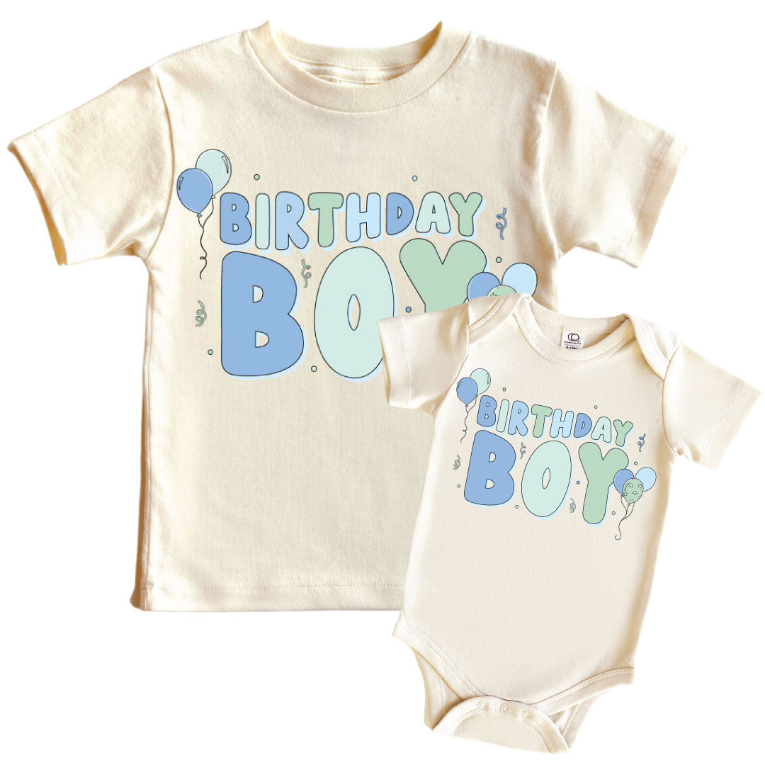blue birthday boy graphic tee and bodysuit 