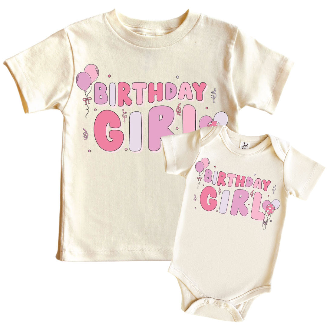 Birthday Girl Graphic Bodysuit & Kids Tee | Natural