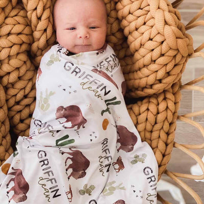 bison and cactus personalized swaddle