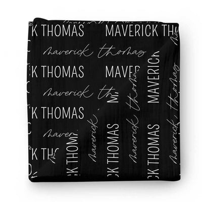personalized black baby name swaddle blanket block and script 