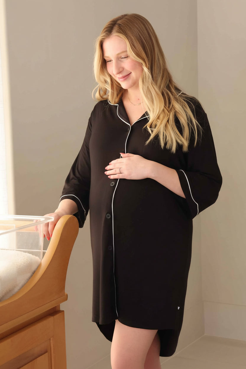 Labor Delivery Nightgown in Black Caden Lane