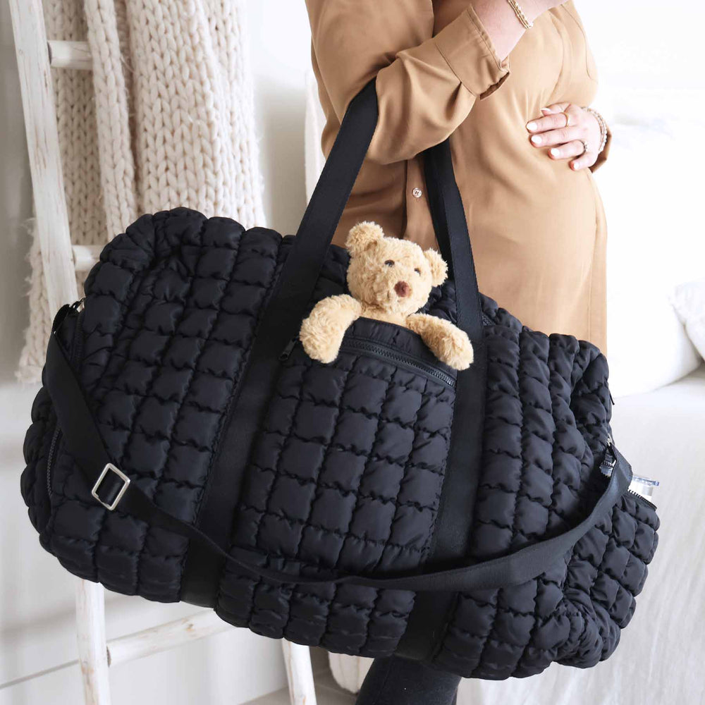 black quilted duffel bag for women