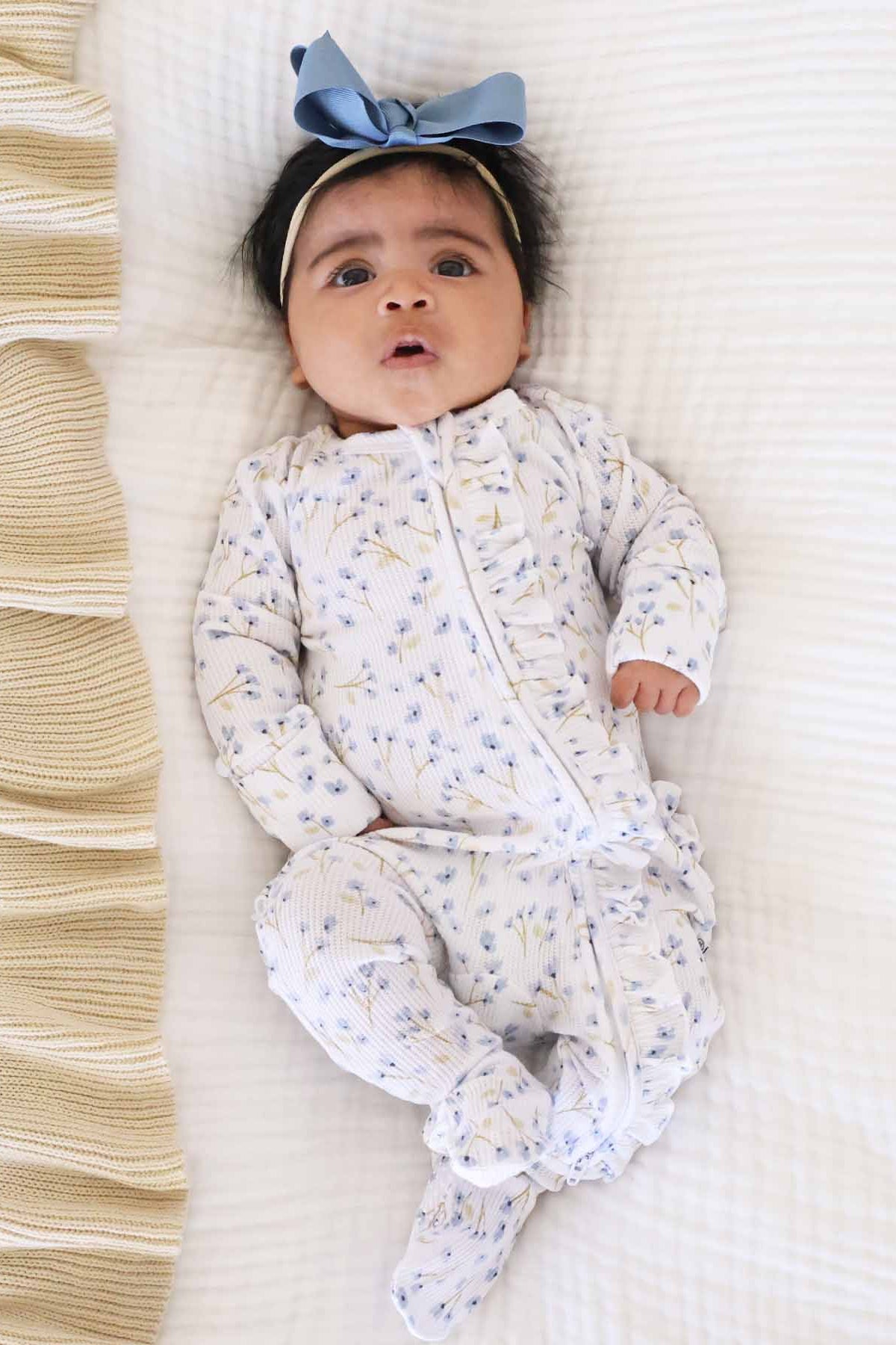 Blake's Blooms Bamboo Waffle Zipper Ruffle One-Piece Footie