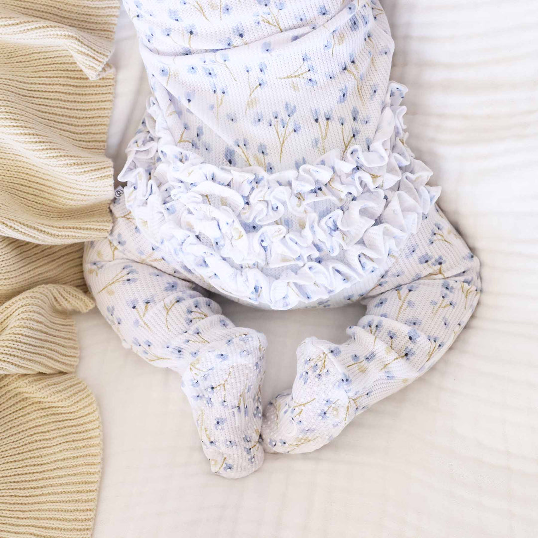 blake's blooms ruffle bottom footie for baby girls 