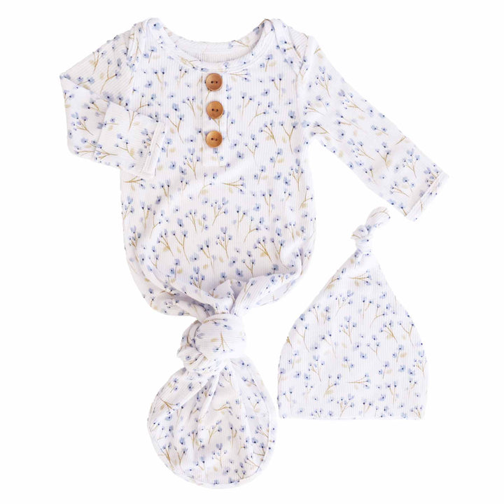 blue floral newborn knot gown for babies 