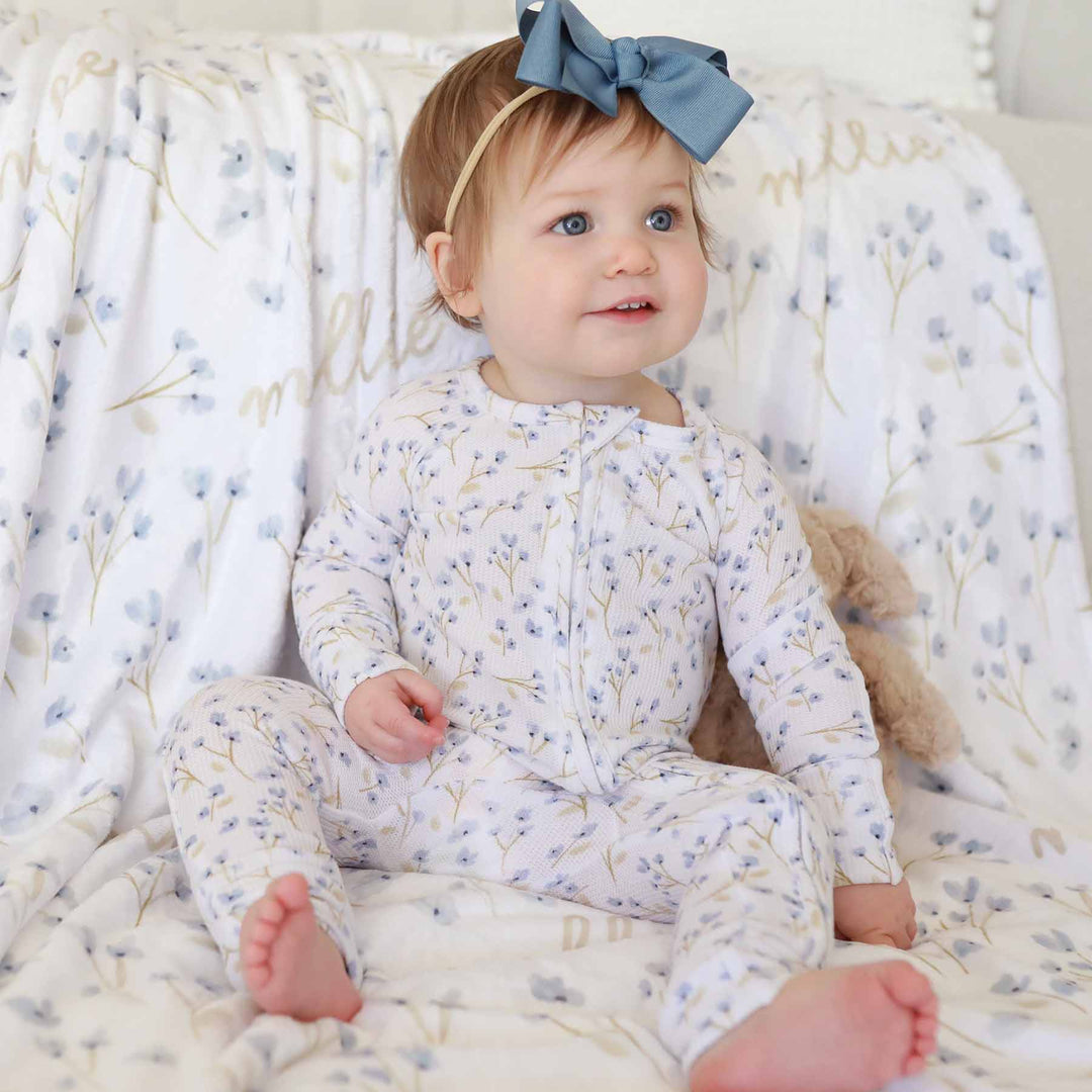 dainty blue floral baby zipper romper blake's blooms 